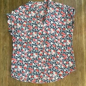 Floral Short Sleeve Blouse - Coral & Navy